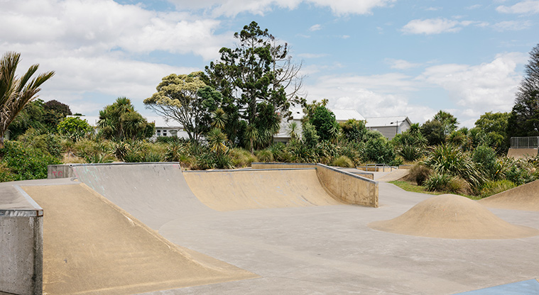 Waterview Reserve - Park of the skate park with mounds, ledges and ramps. Photo credit: J Farnworth.