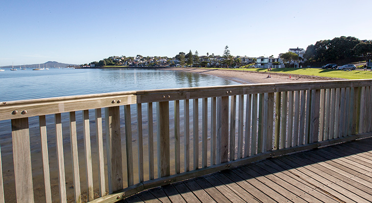 Bucklands Beach Path - View across Bucklands Beach to Rangitoto