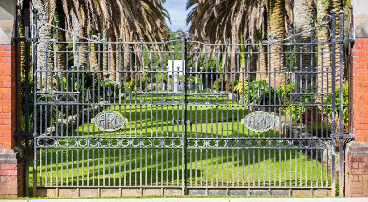 Ellerslie Town Centre Path - Ellerslie Racecourse gates.