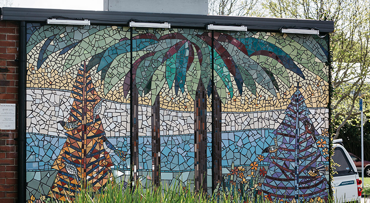 Ellerslie Town Centre Path - One of several distinctive Ellerslie mosaics on the path.