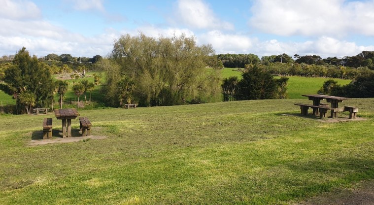 Greenwood Road Park Path - Picnic tables in the park.