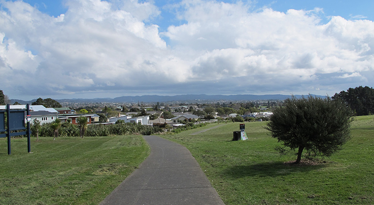 Heron Park Path - Start of the loop and view to Waitākere Ranges.