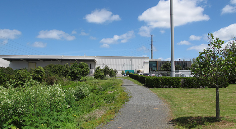 Highbrook South Path - Path running alongside business park buildings.