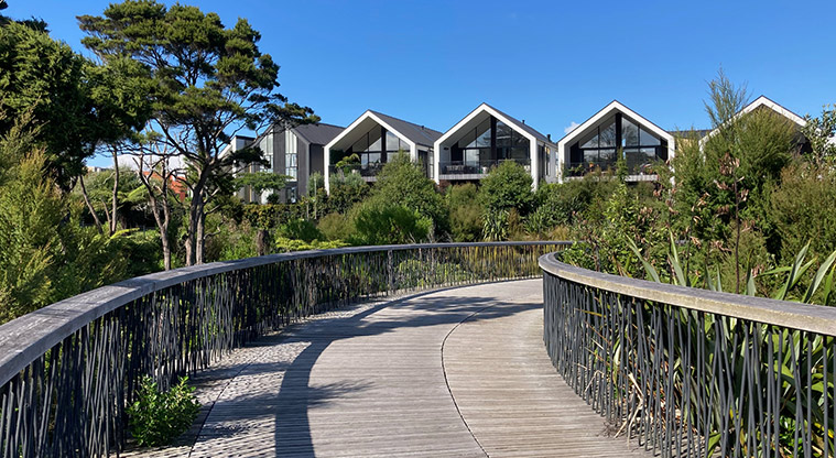Hobsonville Point Path - One of the curved art bridges along the way.