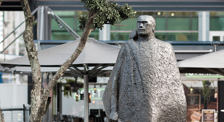 Karangahape Road to Queens Wharf Art Path - A Māori Figure in a Kaitaka Cloak 1964-1966, Molly Macalister Auckland Council Art Collection Photo credit: David St George.