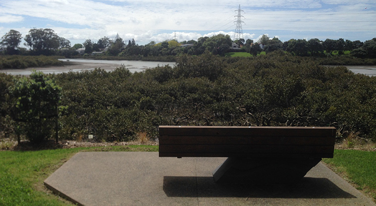 Ken Maunder Path - park bench with a view over Te Whau River