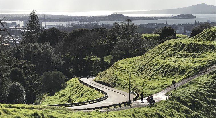 Maungawhau / Mt Eden Path - View of the shared walk/cycleway back down the maunga.