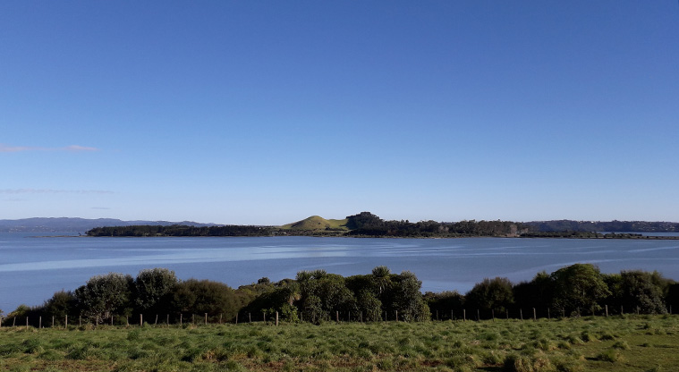Māngere Foreshore Path - A view from the path across the water to Puketutu Island.