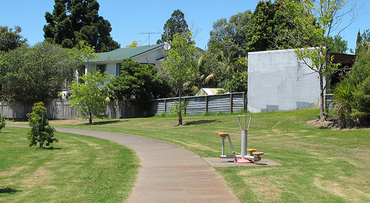 Normanton Reserve Path - A wide sealed path with exercise equipment.
