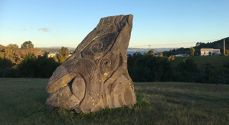 Oneroa Art Path - Follow the crest of the hill and pass Nga Kete o Toru - The Three Baskets of Knowledge by Toi-te-Rangiuaia, Philippa Crane and James Webster.