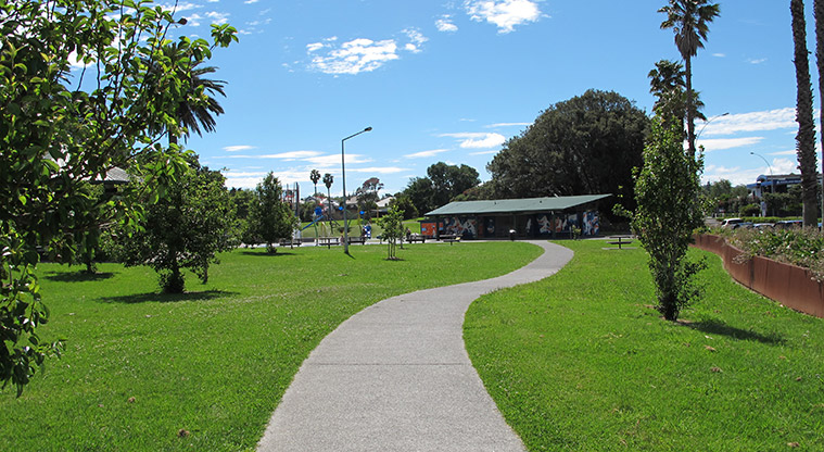 Potters Park Path - Paved path leading to playground and toilet
