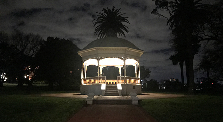 Pukekawa Gardens and Museum Path - Gardens rotunda at night.