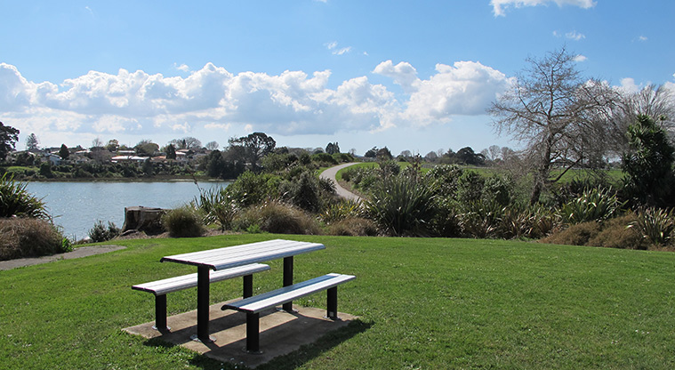 Pāhurehure Esplanade Path – Picnic and seating at end of Wharf Street.