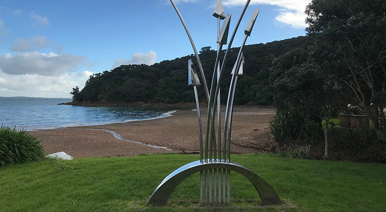 Rocky Bay Beachfront Path - Fixing Positions by Graham Bennett sits at Kuakarau Bay. This sculpture was donated to the community by a benefactor.