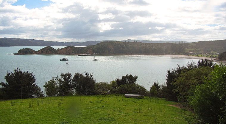 Rotoroa Island South Path - From a lookout on the South Loop, looking northwards towards Rotoroa island wharf, with Waiheke Island in the background.