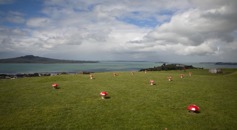 Takarunga / Mt Victoria Path - Ventilation ducts painted as mushrooms scattered along the summit.