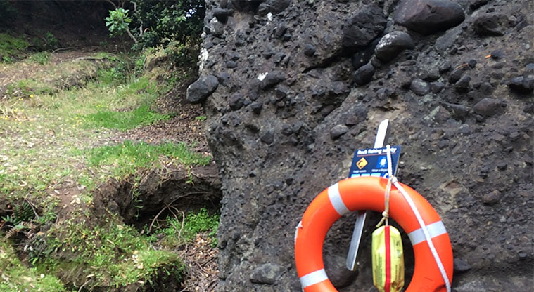 Tasman Lookout Path - The life-buoy at the blow-hole is an indication of the potential danger at this site.