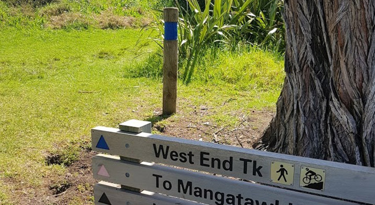 Tāwharanui West End Path - Follow the blue marker poles.