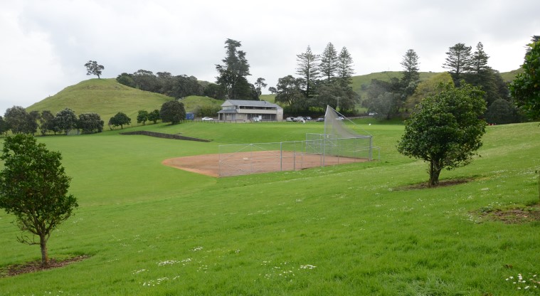 Te Pane o Mataoho / Te Ara Pueru / Māngere Mountain Path - Sports fields with views to the maunga (mountain).