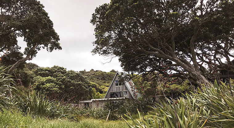 Tryphena Path - A-frame building in the Tryphena area.