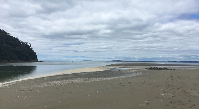 Wenderholm Te Akeake Path - Puhoi estuary at the northern end of the beach