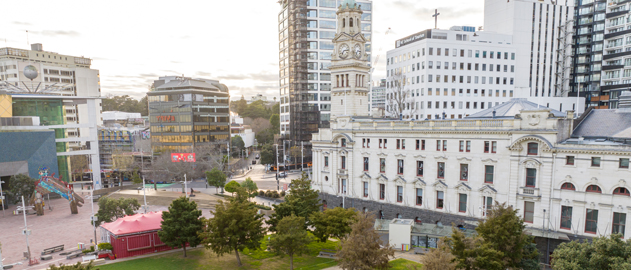 Aerial view of Aotea Square.