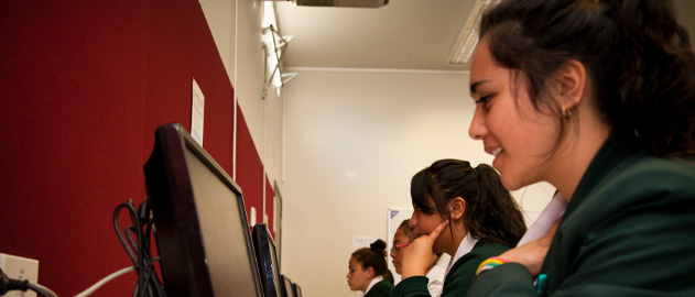 School students using computers to learn how to vote.