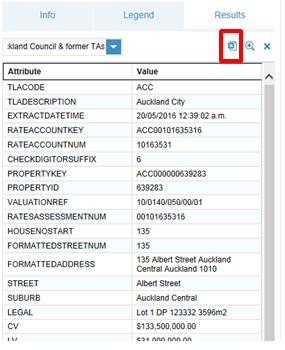 Screenshot showing export button on the results panel in GeoMaps.