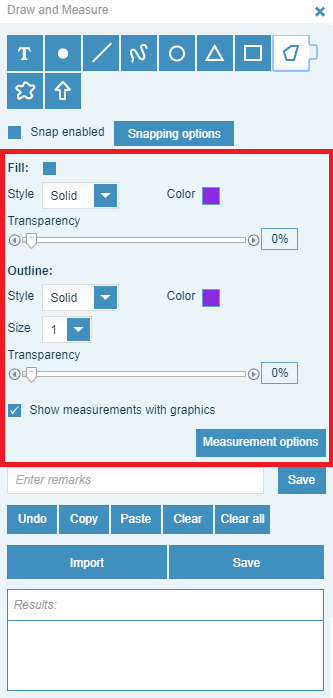 screenshot of Draw and Measure tool with polygon selected in GeoMaps