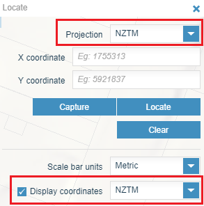screenshot showing location of projection and display coordinates boxes