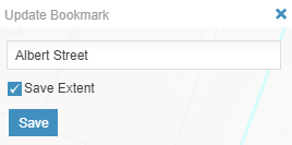 screenshot showing the update bookmark box with Save Extent option checked