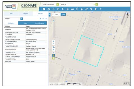 Screenshot of search results in GeoMaps