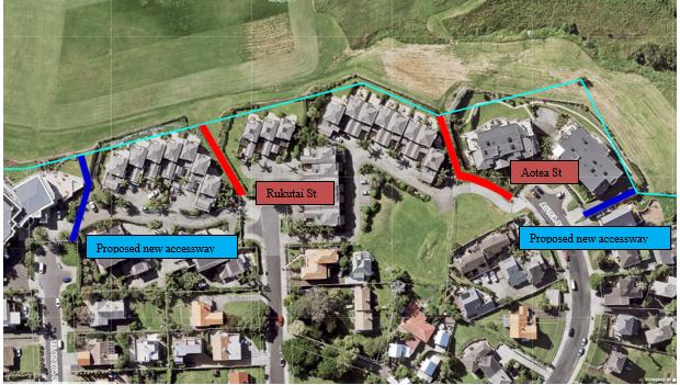 Aerial image depicting the location of the reserve land (red line) at Rukutai Street and Aotea Street,
