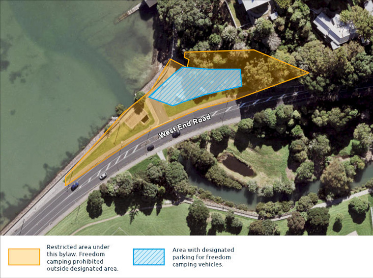 A map highlighting areas where freedom camping is either restricted or not allowed.