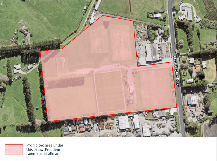A map highlighting areas where freedom camping is not allowed.