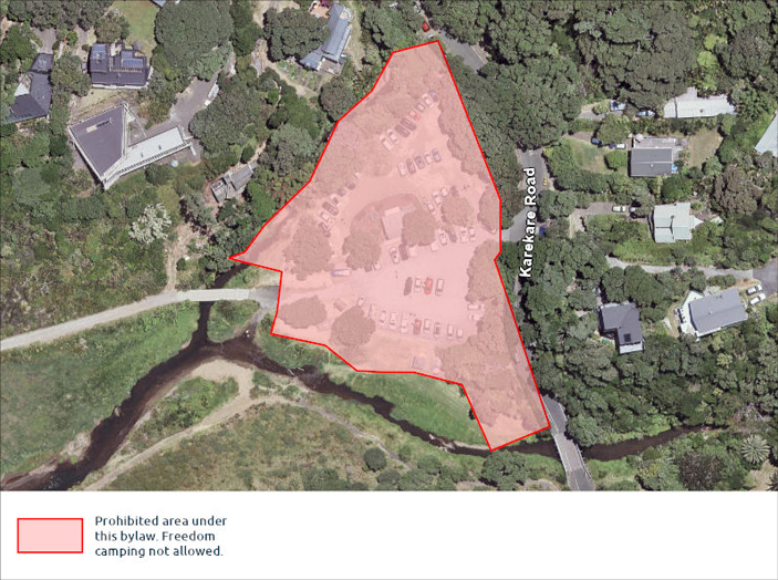 A map highlighting areas where freedom camping is not allowed.