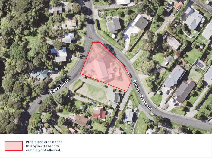A map highlighting areas where freedom camping is either restricted or not allowed.