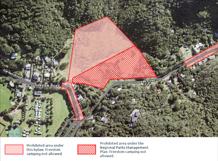 A map highlighting areas where freedom camping is not allowed.