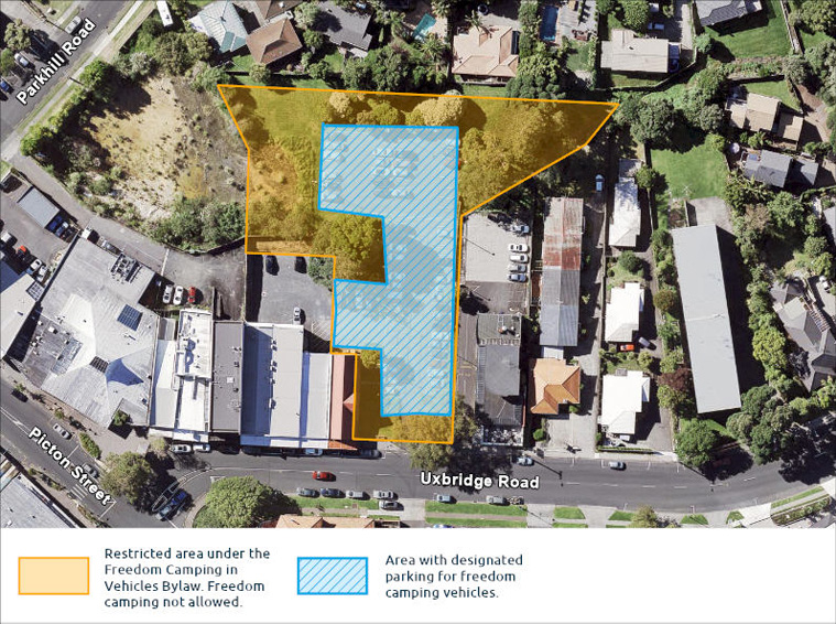 A map highlighting areas where freedom camping is not allowed.
