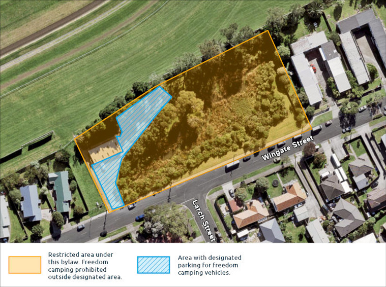 A map highlighting areas where freedom camping is either restricted or not allowed.