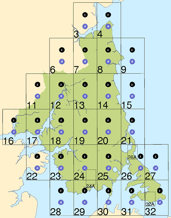 Map index showing corresponding zone and designation map numbers.
