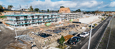 Aerial photo showing a major building construction site.