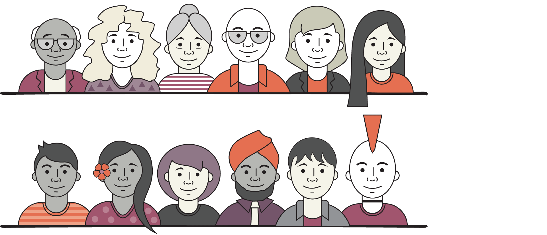 A group of diverse people of different ethnicities, genders and age.