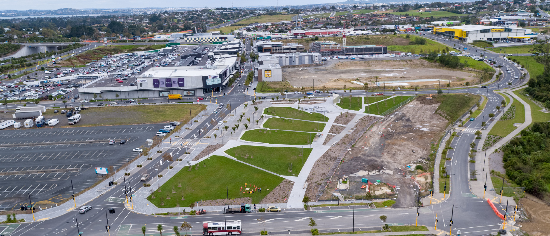 Photograph of construction underway at a future commercial area