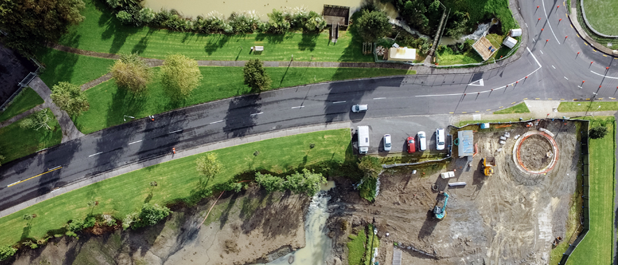 Aerial view of a storm water upgrade in Auckland.