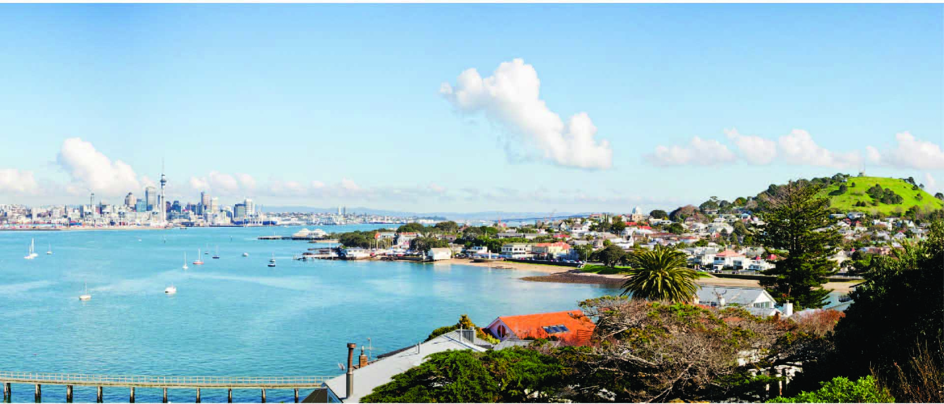 Torpedo Bay and Takarunga / Mount Victoria, Devonport with Auckland city in the background.