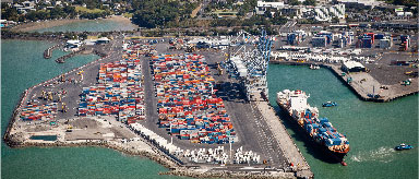 Aerial photo showing the Ports of Auckland.